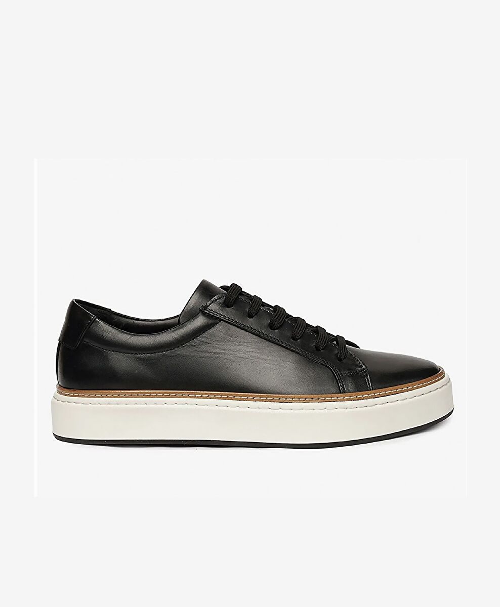 Erkek Siyah Hakiki Deri Sneaker Ayakkabı