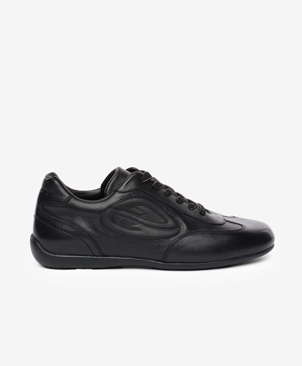 Erkek Siyah Hakiki Deri Sneaker Ayakkabı