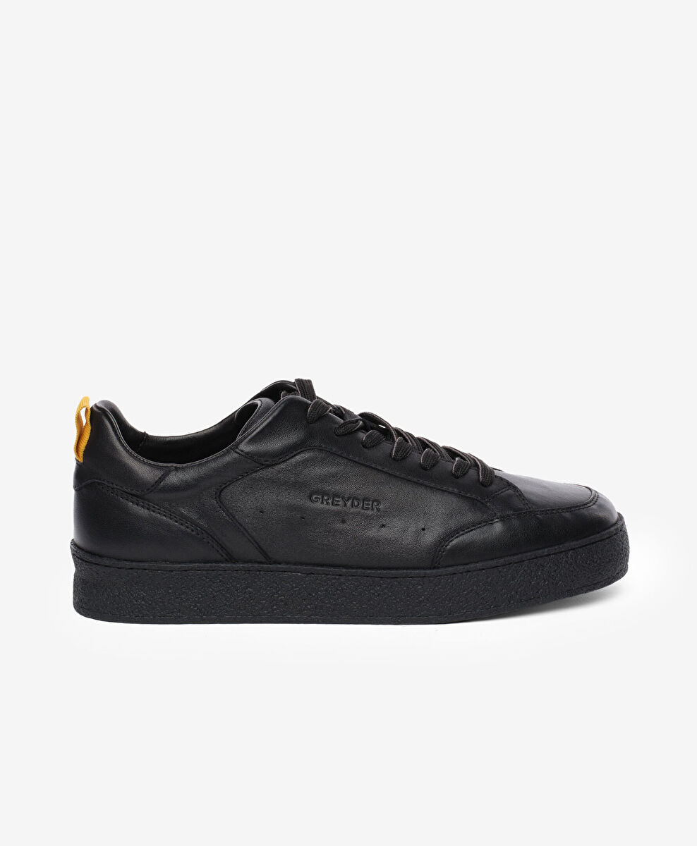 Erkek Siyah Hakiki Deri Sneaker Ayakkabı