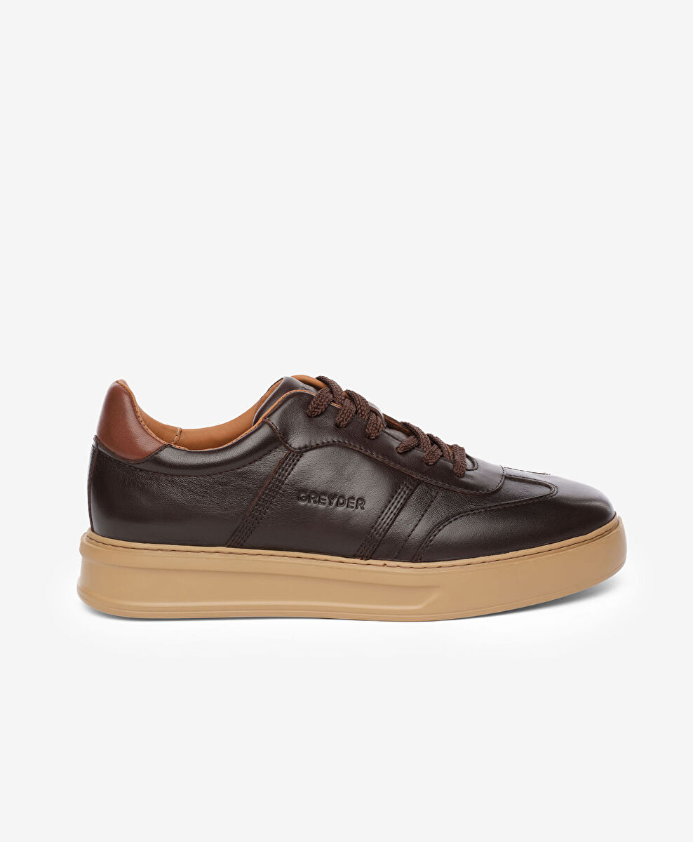 Erkek Kahverengi Hakiki Deri Sneaker Ayakkabı