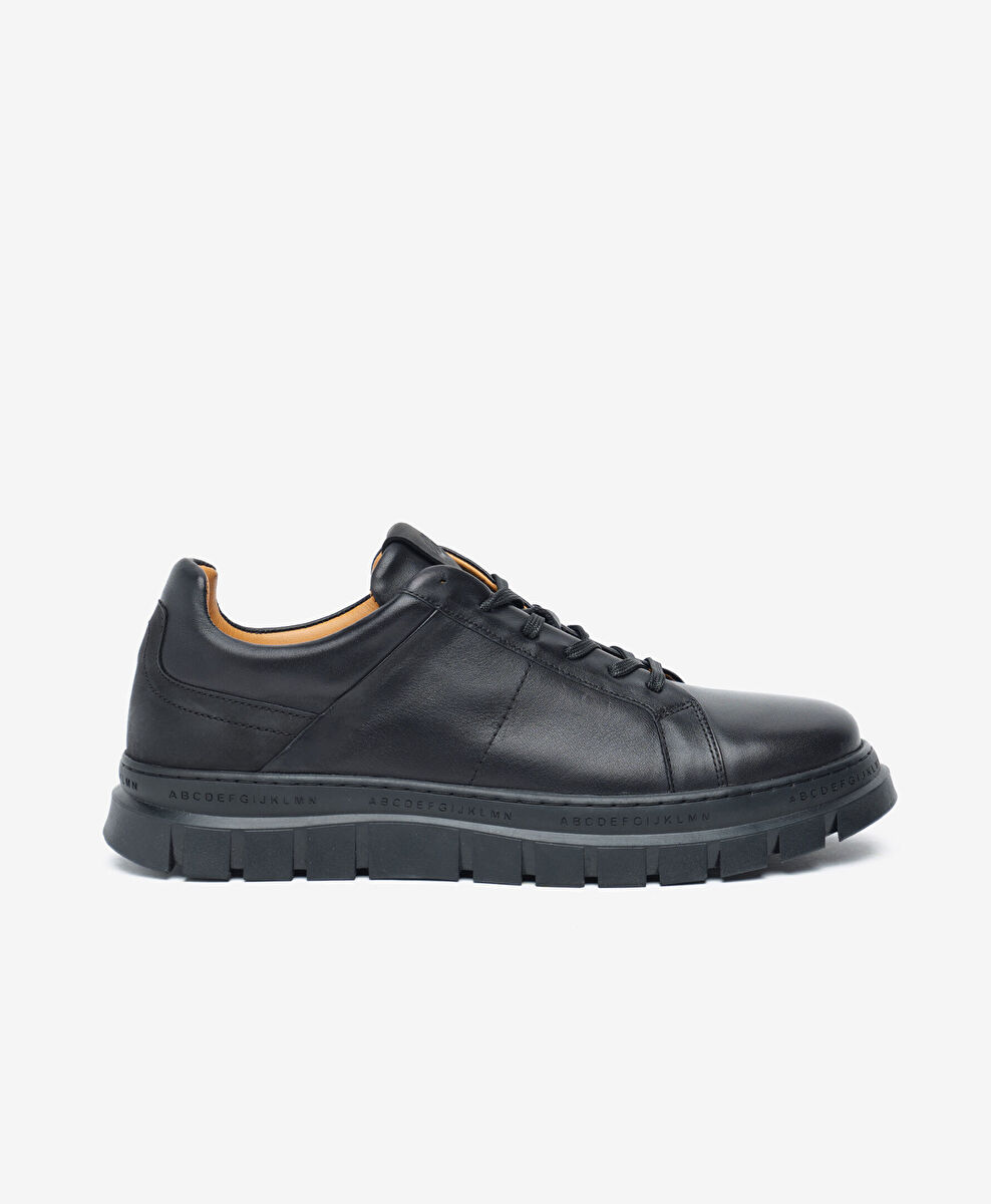 Erkek Siyah Hakiki Deri Sneaker Ayakkabı