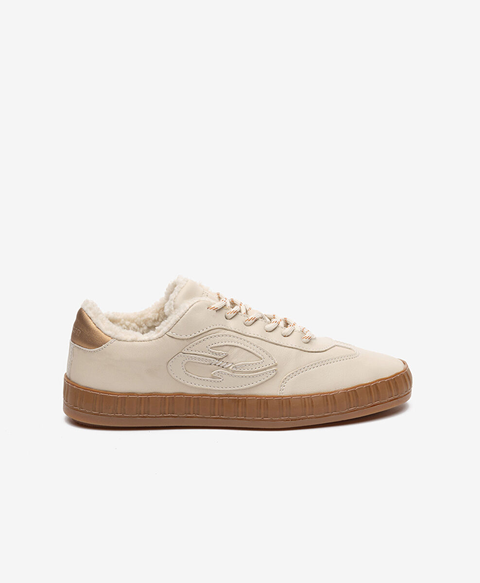 Kadın Bej Hakiki Deri Sneaker Ayakkabı