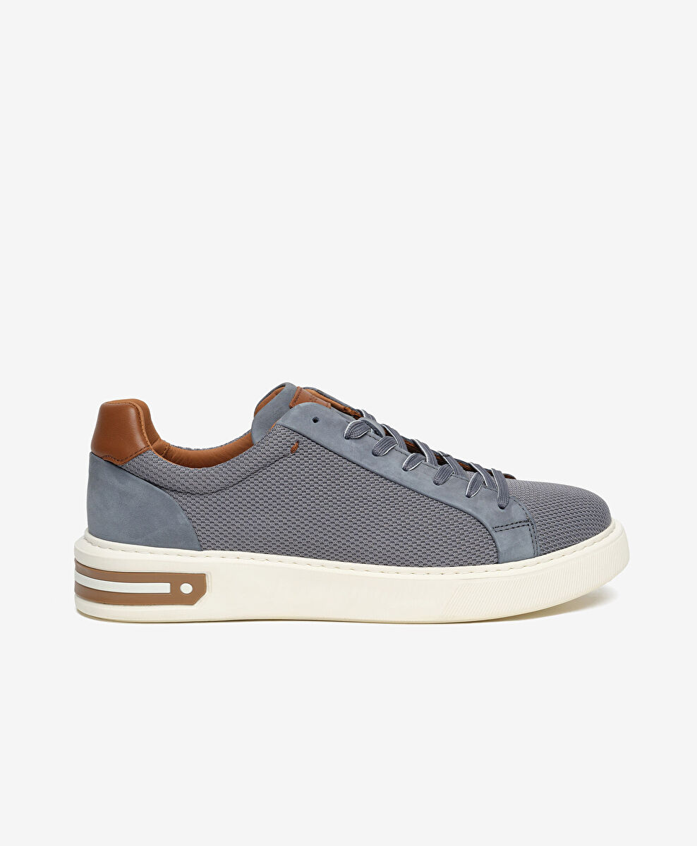 Erkek Mavi Hakiki Deri Sneaker Ayakkabı