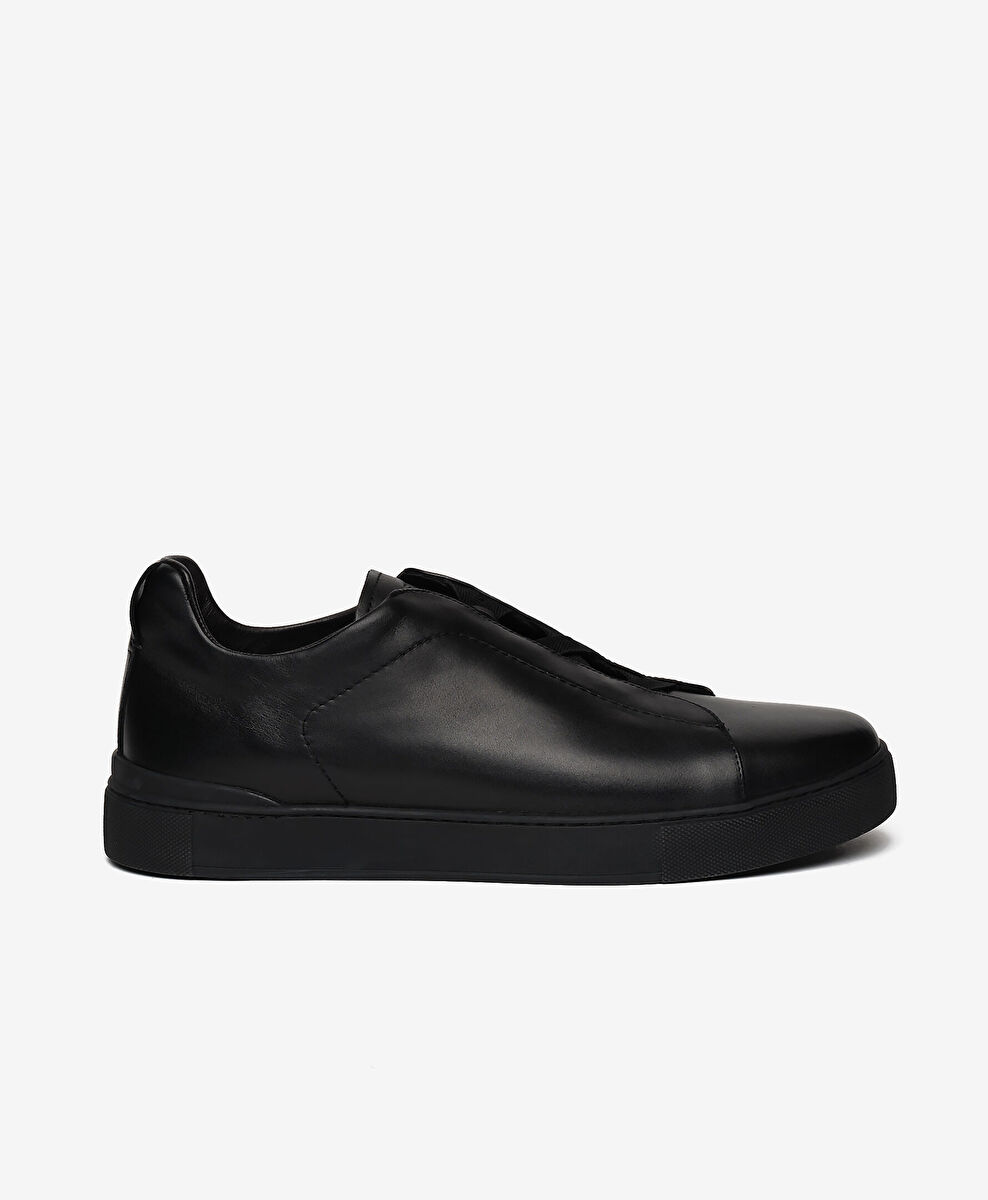 Erkek Siyah Hakiki Deri Sneaker Ayakkabı