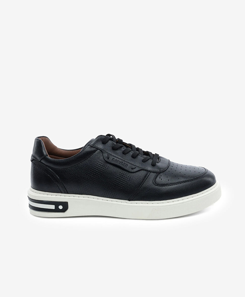 Erkek Siyah Hakiki Deri Sneaker Ayakkabı