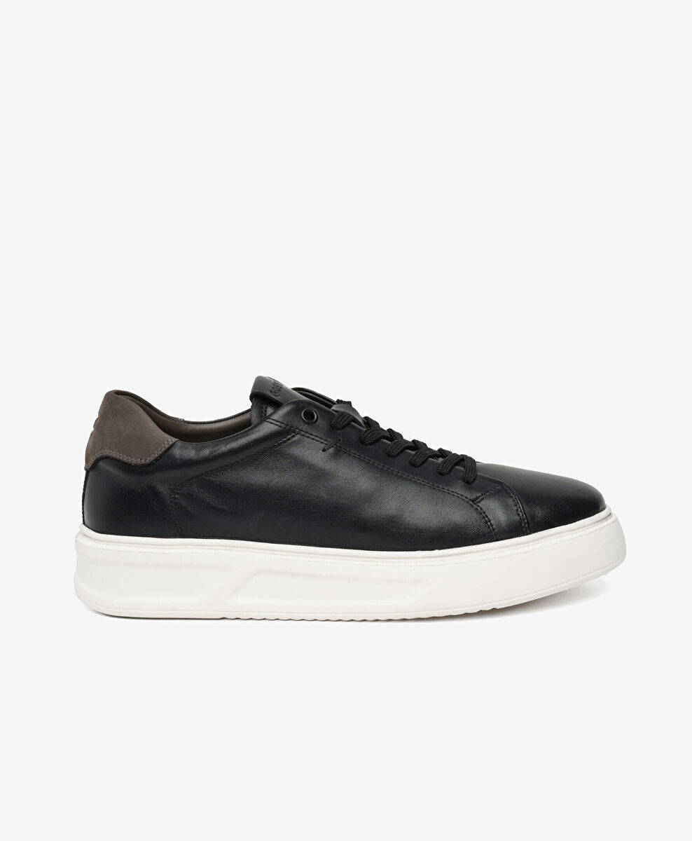 Erkek Siyah Hakiki Deri Sneaker Ayakkabı