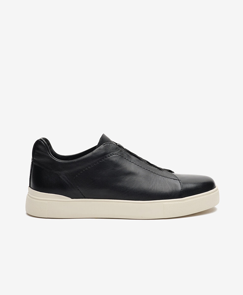 Erkek Siyah Hakiki Deri Sneaker Ayakkabı