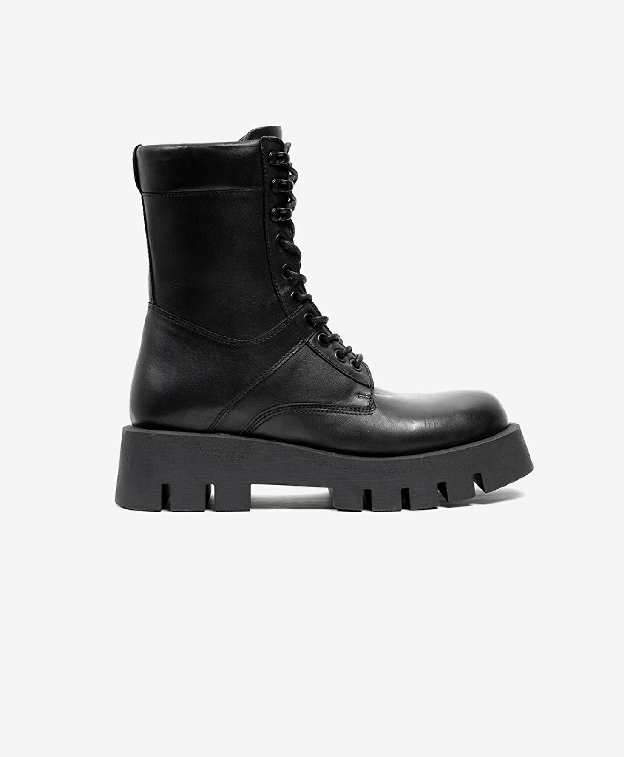 Kadın Siyah Hakiki Deri Memory Foam Taban Military Bot - 1