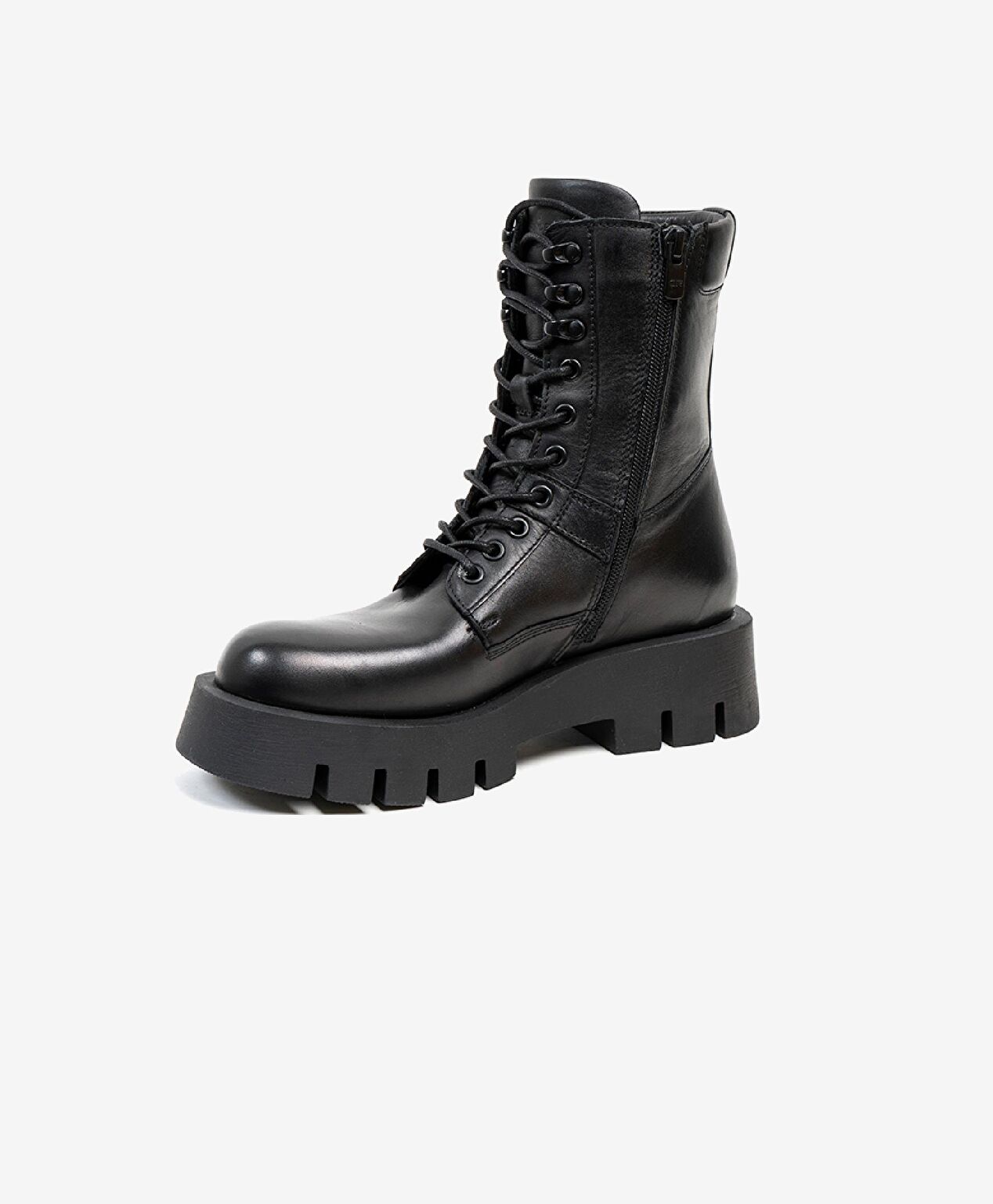 Kadın Siyah Hakiki Deri Memory Foam Taban Military Bot - 2