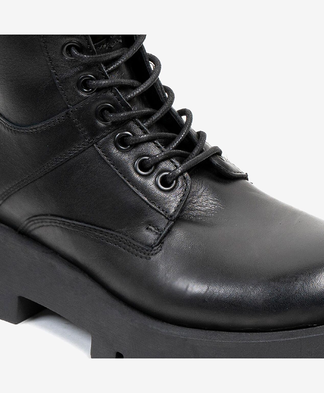 Kadın Siyah Hakiki Deri Memory Foam Taban Military Bot - 4