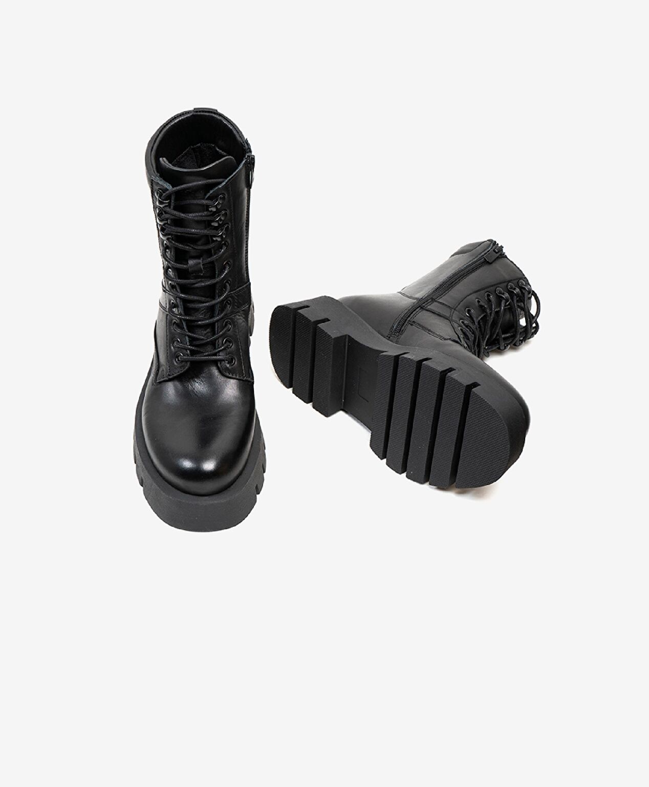 Kadın Siyah Hakiki Deri Memory Foam Taban Military Bot - 5