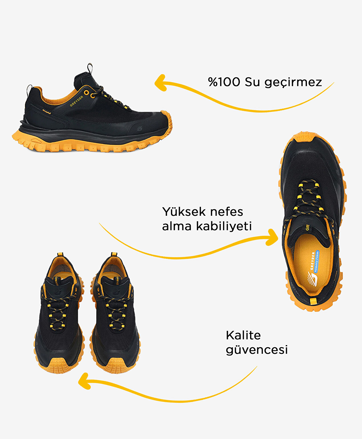 Siyah Sarı Su Geçirmez Ayakkabı - 2