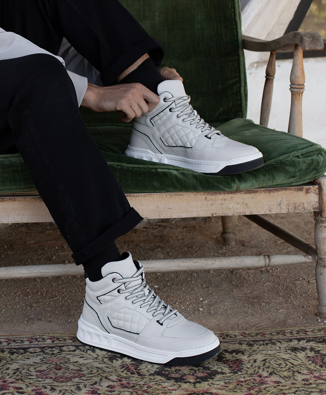 Erkek Beyaz Hakiki Deri Sneaker Bot - 6