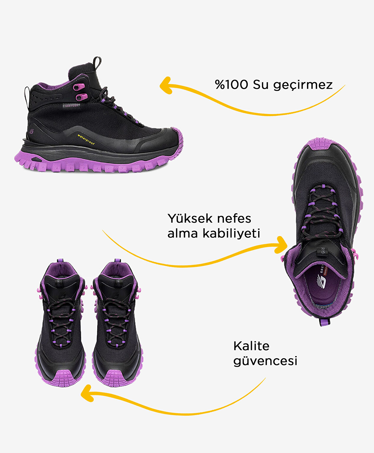 Kadın Siyah Mor Su Geçirmez Outdoor Bot - 2