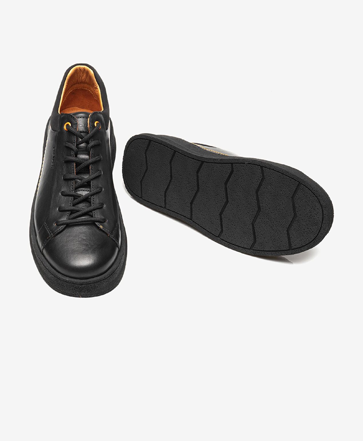 Erkek Siyah Hakiki Deri Sneaker Ayakkabı - 5