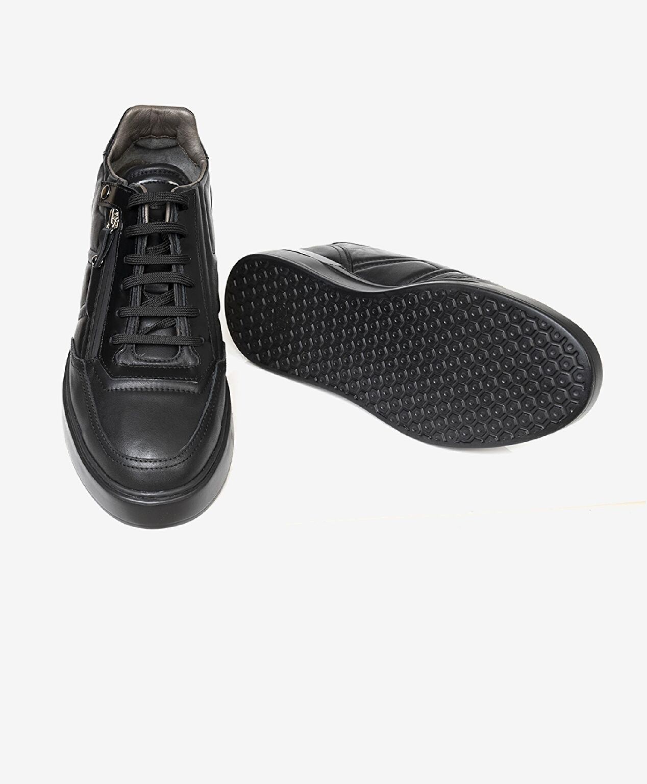 Erkek Siyah Hakiki Deri Sneaker Ayakkabı - 5