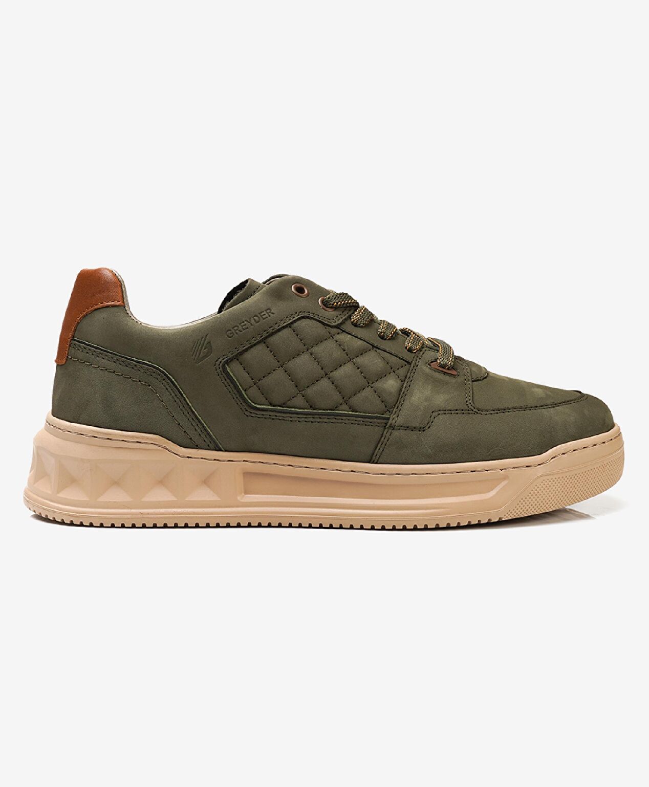Erkek Haki Hakiki Deri Sneaker Ayakkabı - 1