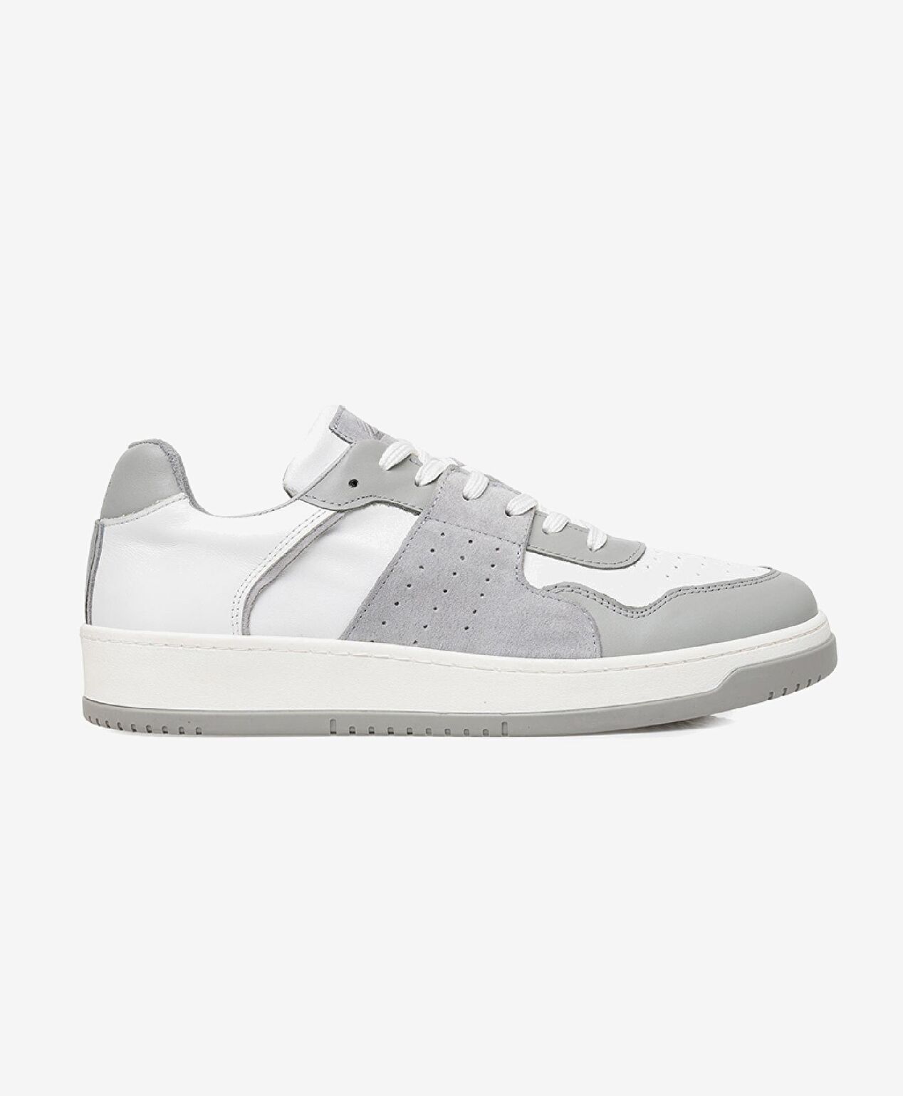 Erkek Gri Beyaz Hakiki Deri Sneaker Ayakkabı - 1