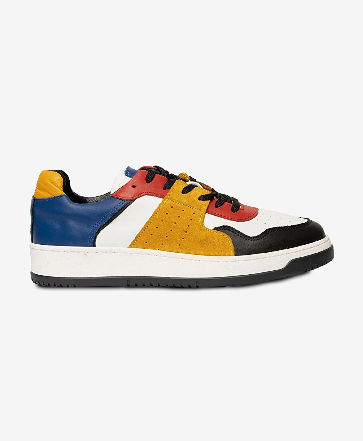 Erkek Beyaz Sarı Siyah Mavi Hakiki Deri Sneaker Ayakkabı - 1