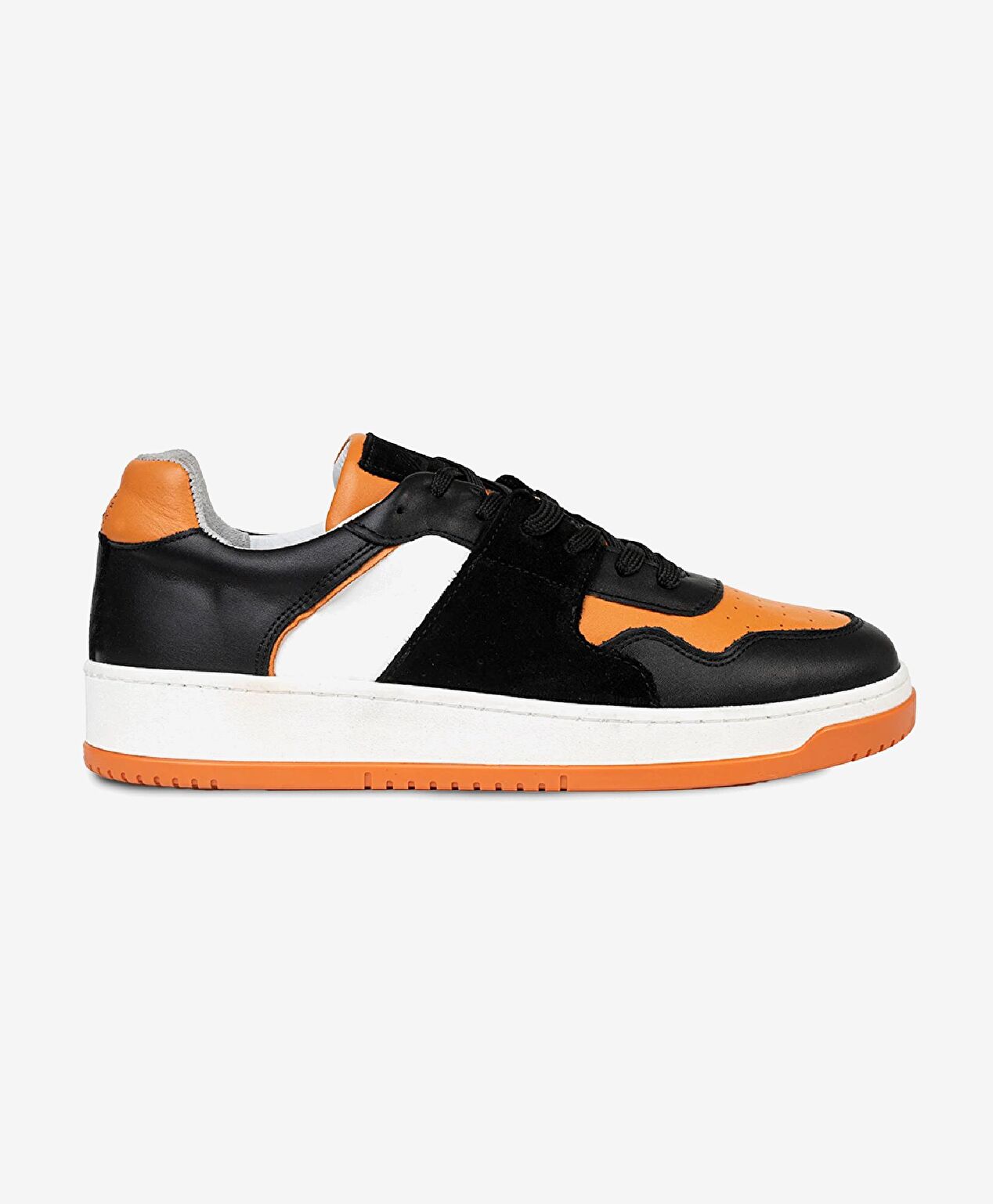 Erkek Siyah Turuncu Beyaz Hakiki Deri Sneaker Ayakkabı - 1