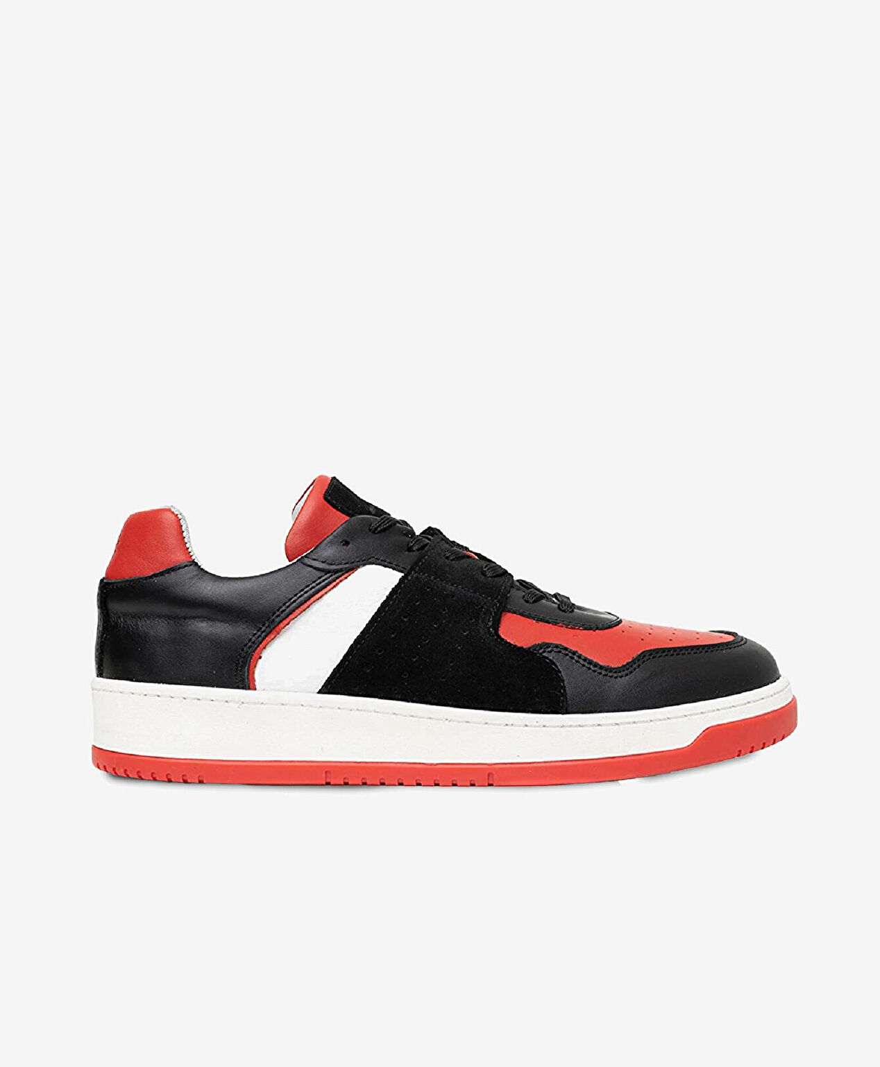 Erkek Siyah Kırmızı Beyaz Hakiki Deri Sneaker Ayakkabı - 1