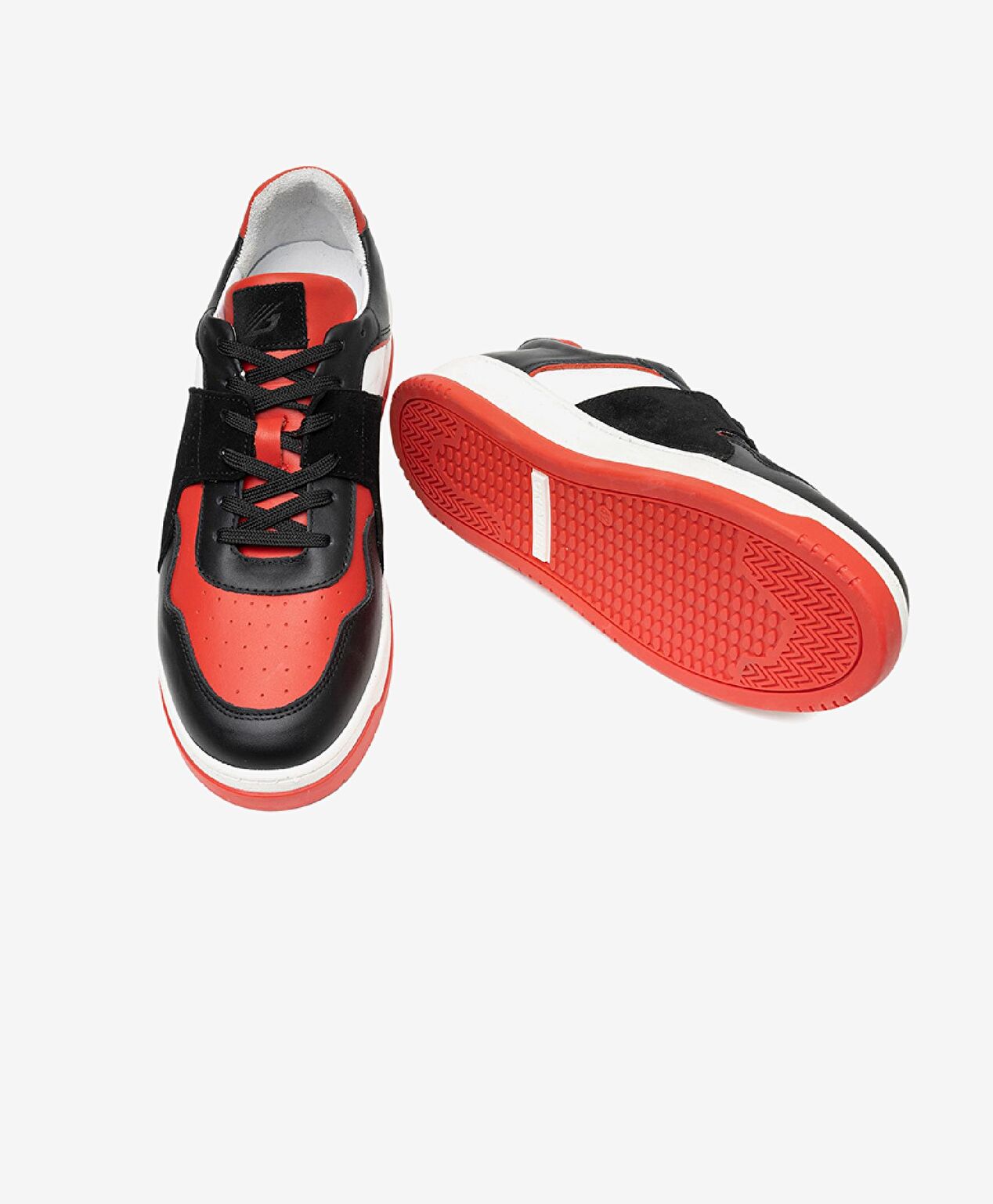 Erkek Siyah Kırmızı Beyaz Hakiki Deri Sneaker Ayakkabı - 5