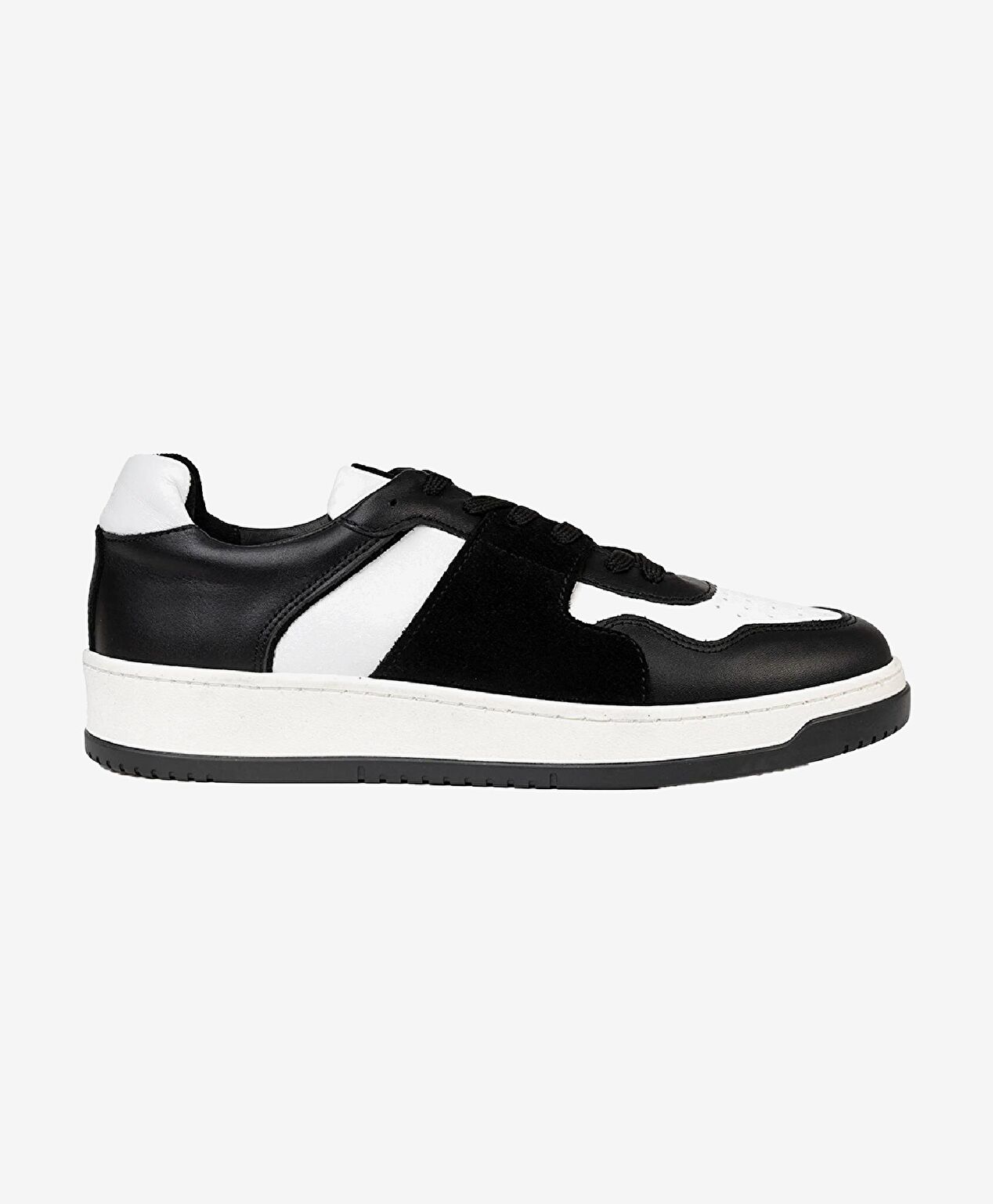 Erkek Siyah Beyaz Hakiki Deri Sneaker Ayakkabı - 1