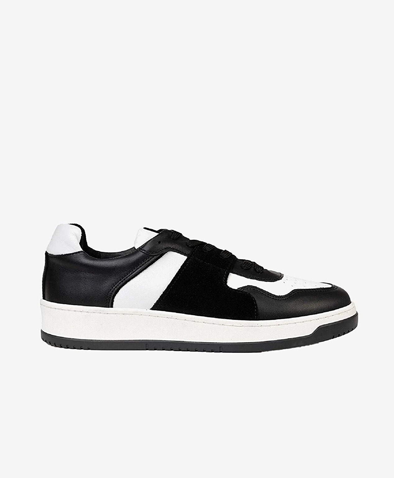 Erkek Siyah Beyaz Hakiki Deri Sneaker Ayakkabı - 1