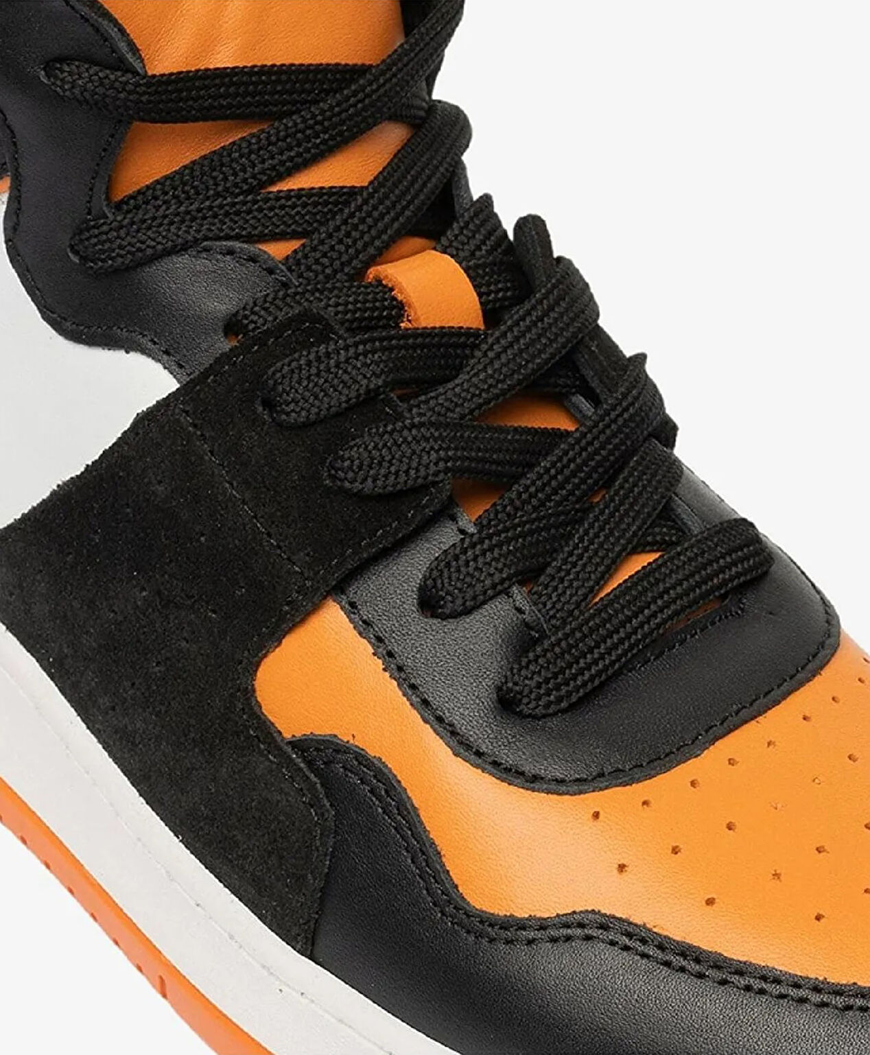 Erkek Siyah Turuncu Beyaz Hakiki Deri Sneaker Bot - 4