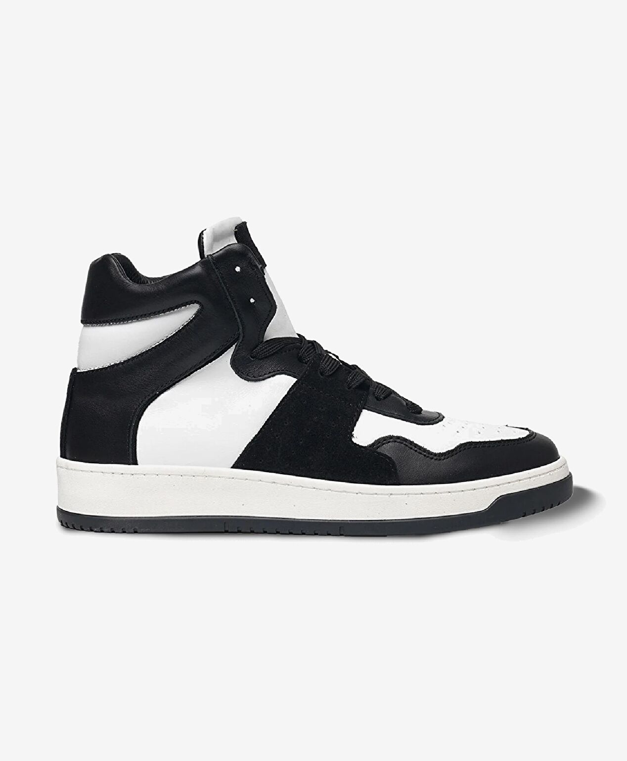 Erkek Siyah Beyaz Hakiki Deri Sneaker Bot - 1