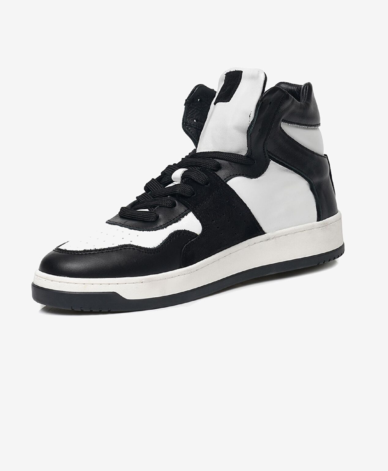 Erkek Siyah Beyaz Hakiki Deri Sneaker Bot - 2