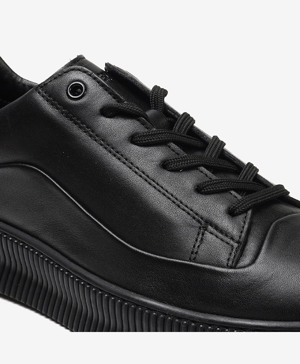 Erkek Siyah Hakiki Deri Sneaker Ayakkabı - 5