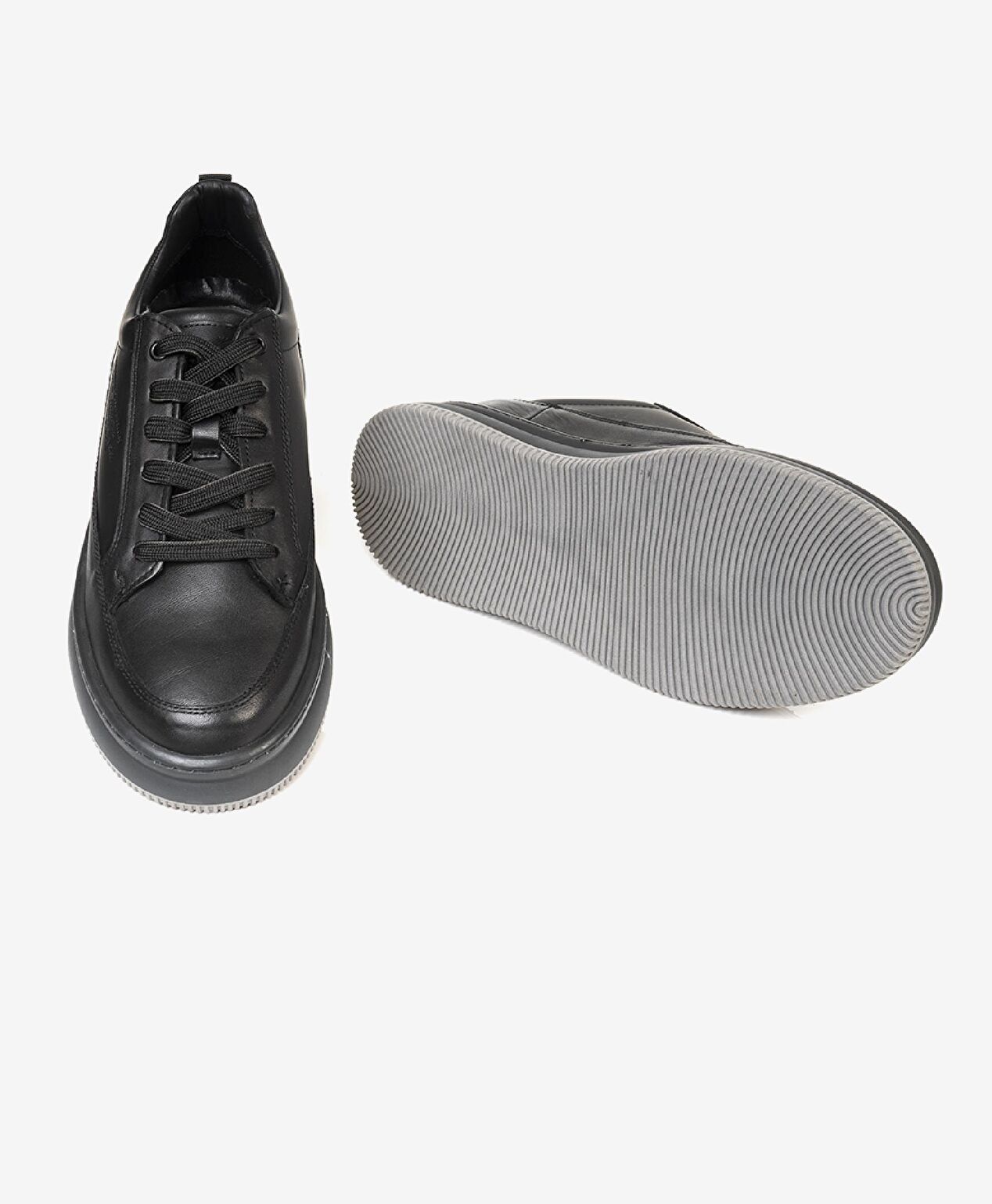 Erkek Siyah Hakiki Deri Sneaker Ayakkabı - 5