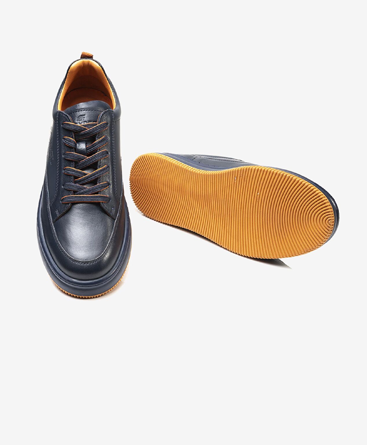 Erkek Lacivert Hakiki Deri Sneaker Ayakkabı - 5
