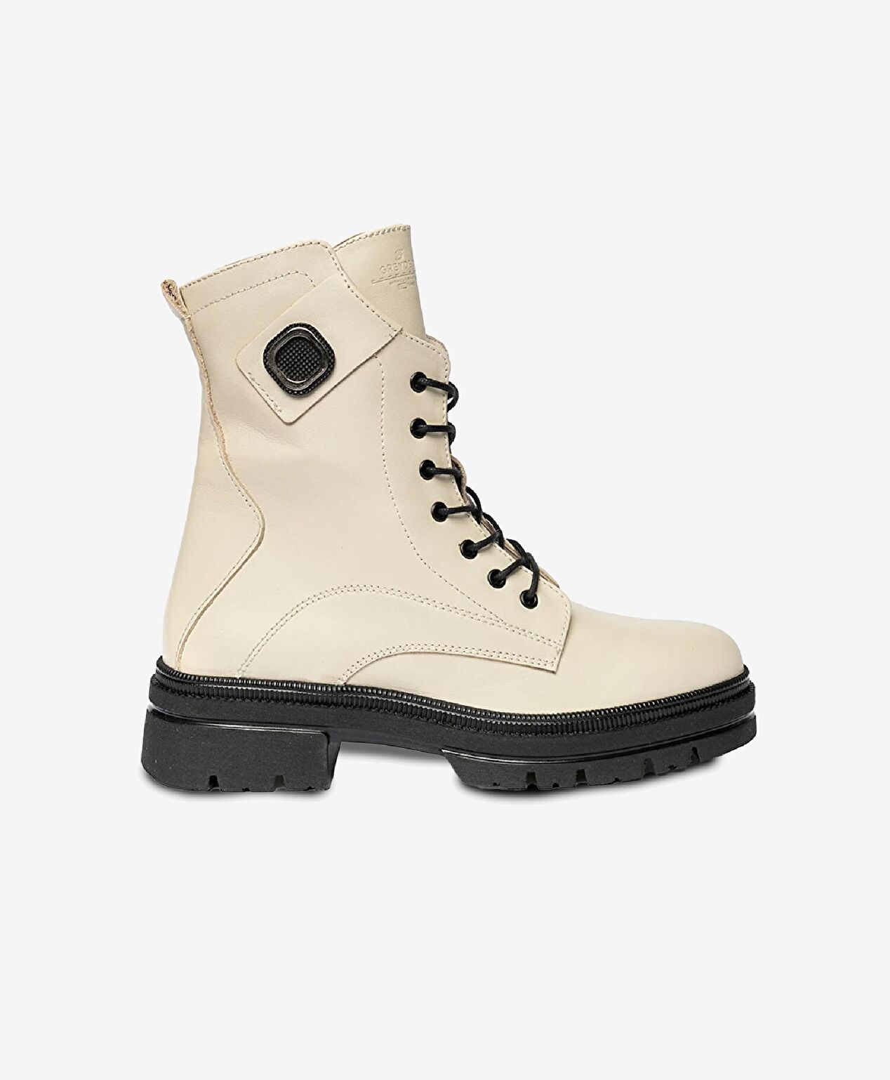 Kadın Ekru Hakiki Deri Military Bot - 1