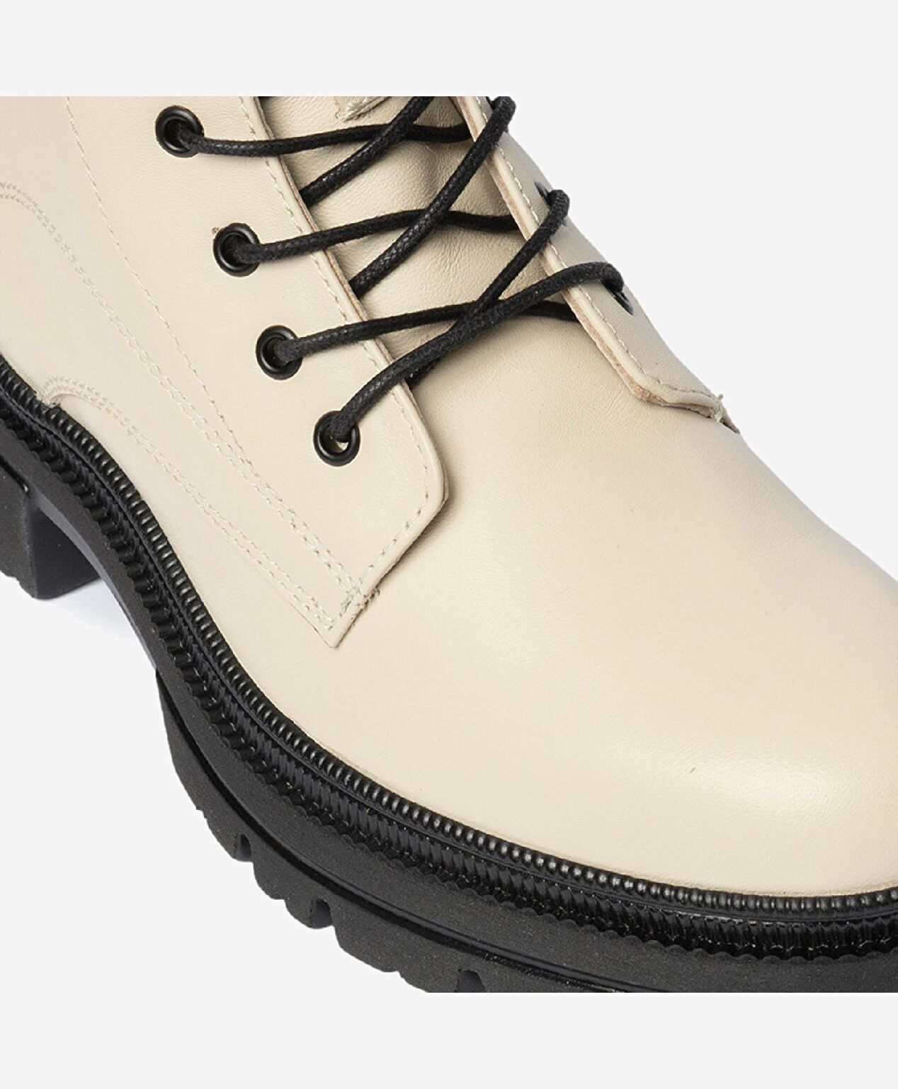 Kadın Ekru Hakiki Deri Military Bot - 5