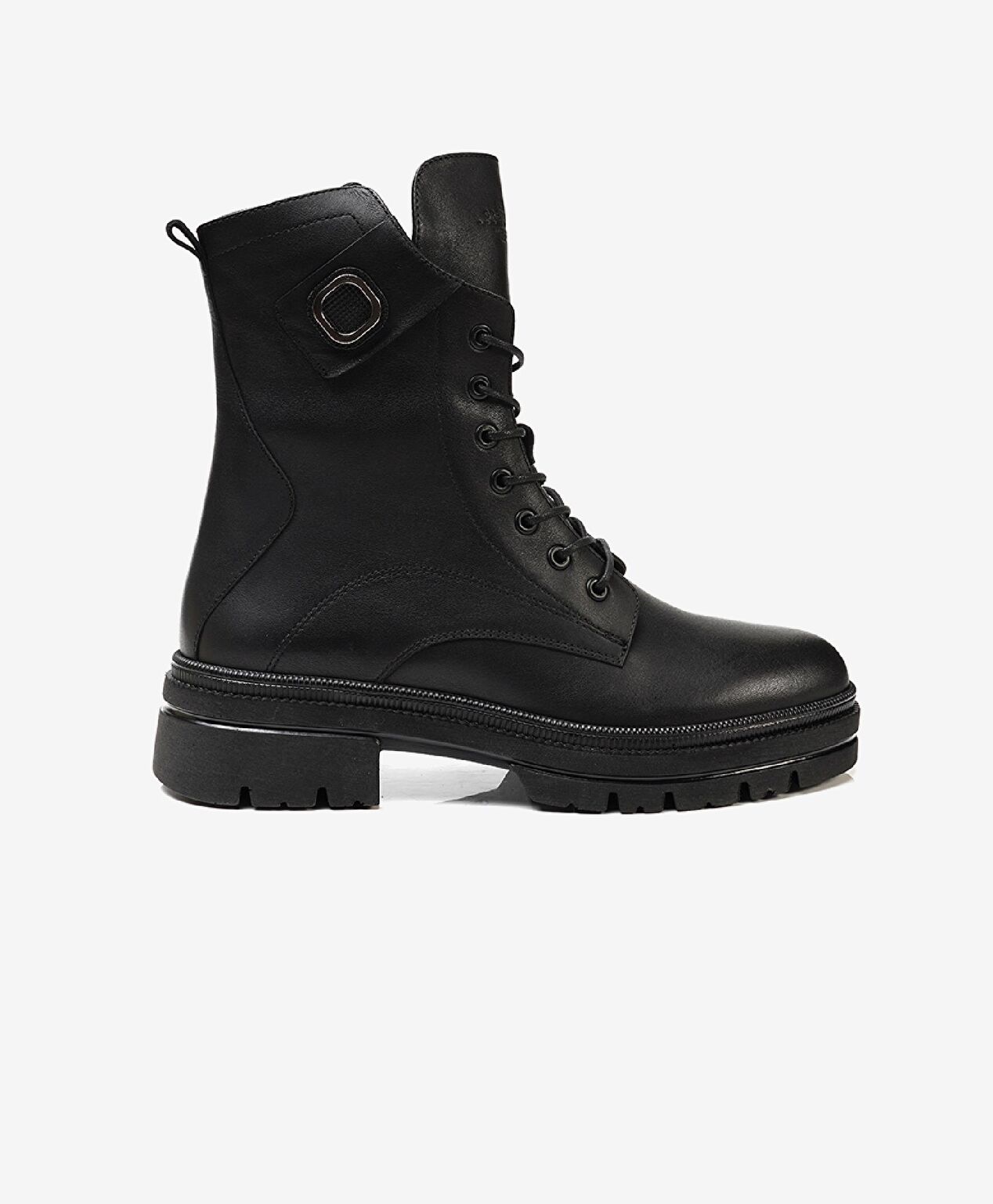 Kadın Siyah Hakiki Deri Military Bot - 1