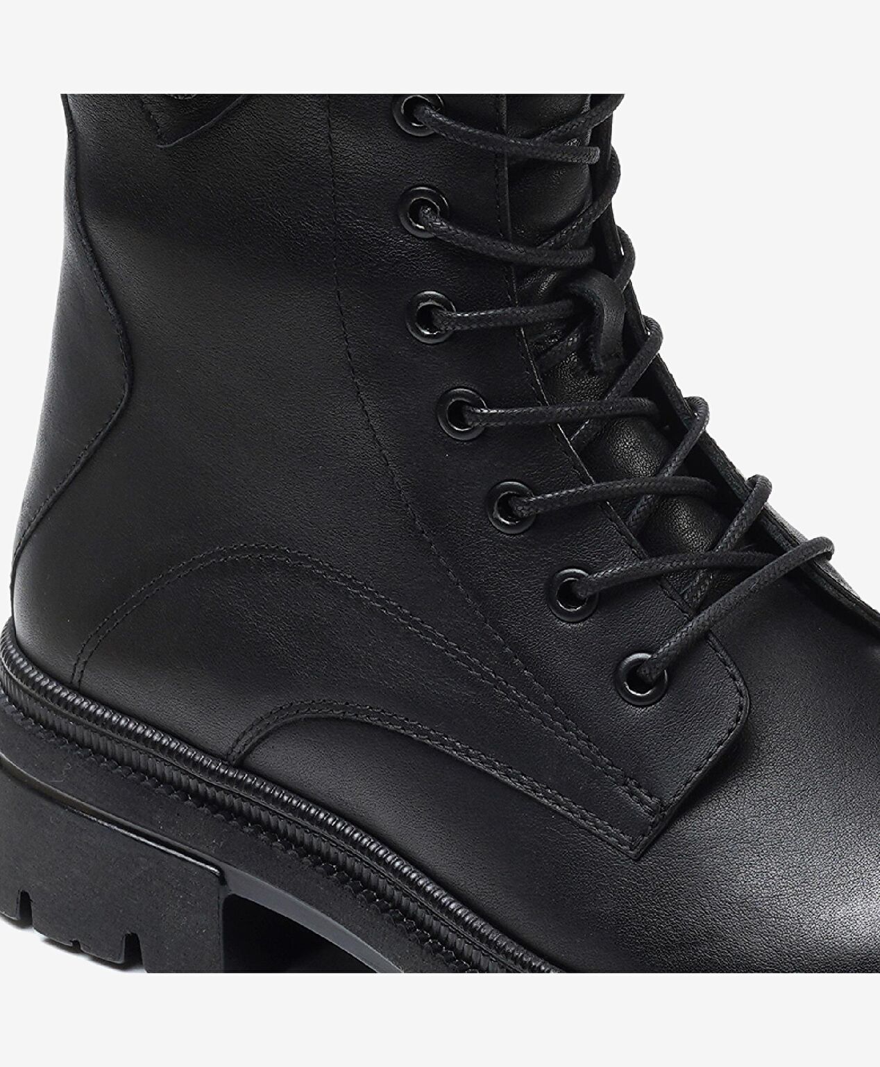 Kadın Siyah Hakiki Deri Military Bot - 5