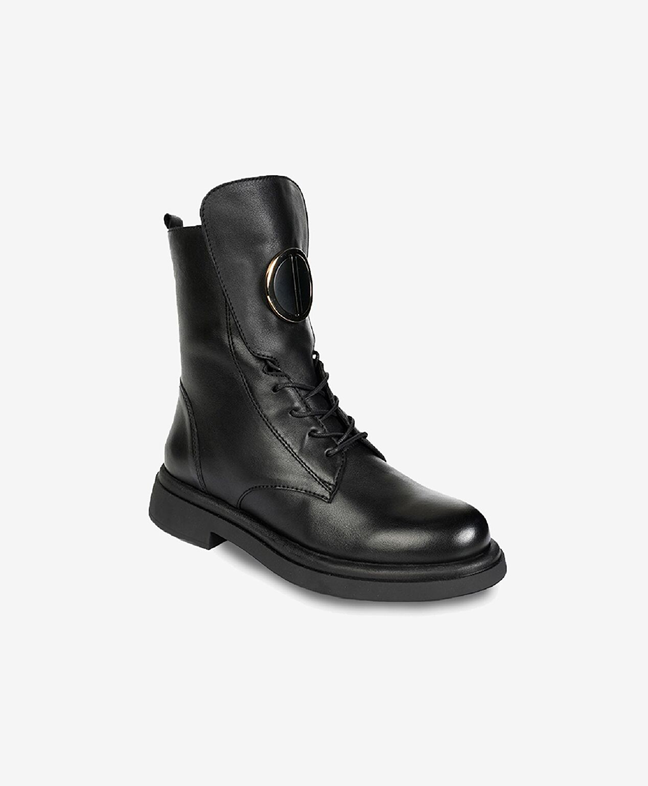 Kadın Siyah Hakiki Deri Military Bot - 2