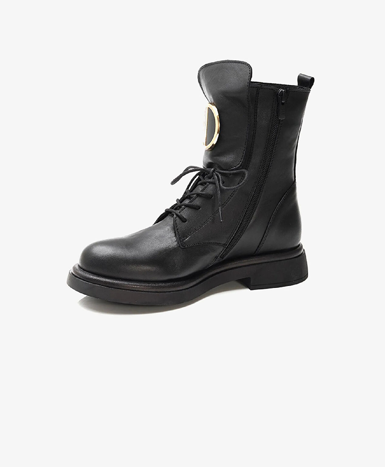 Kadın Siyah Hakiki Deri Military Bot - 3