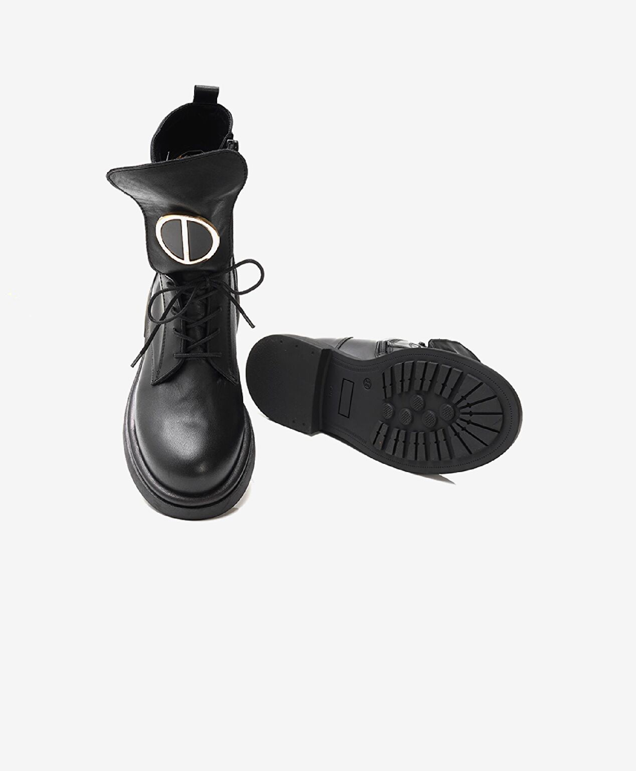 Kadın Siyah Hakiki Deri Military Bot - 6