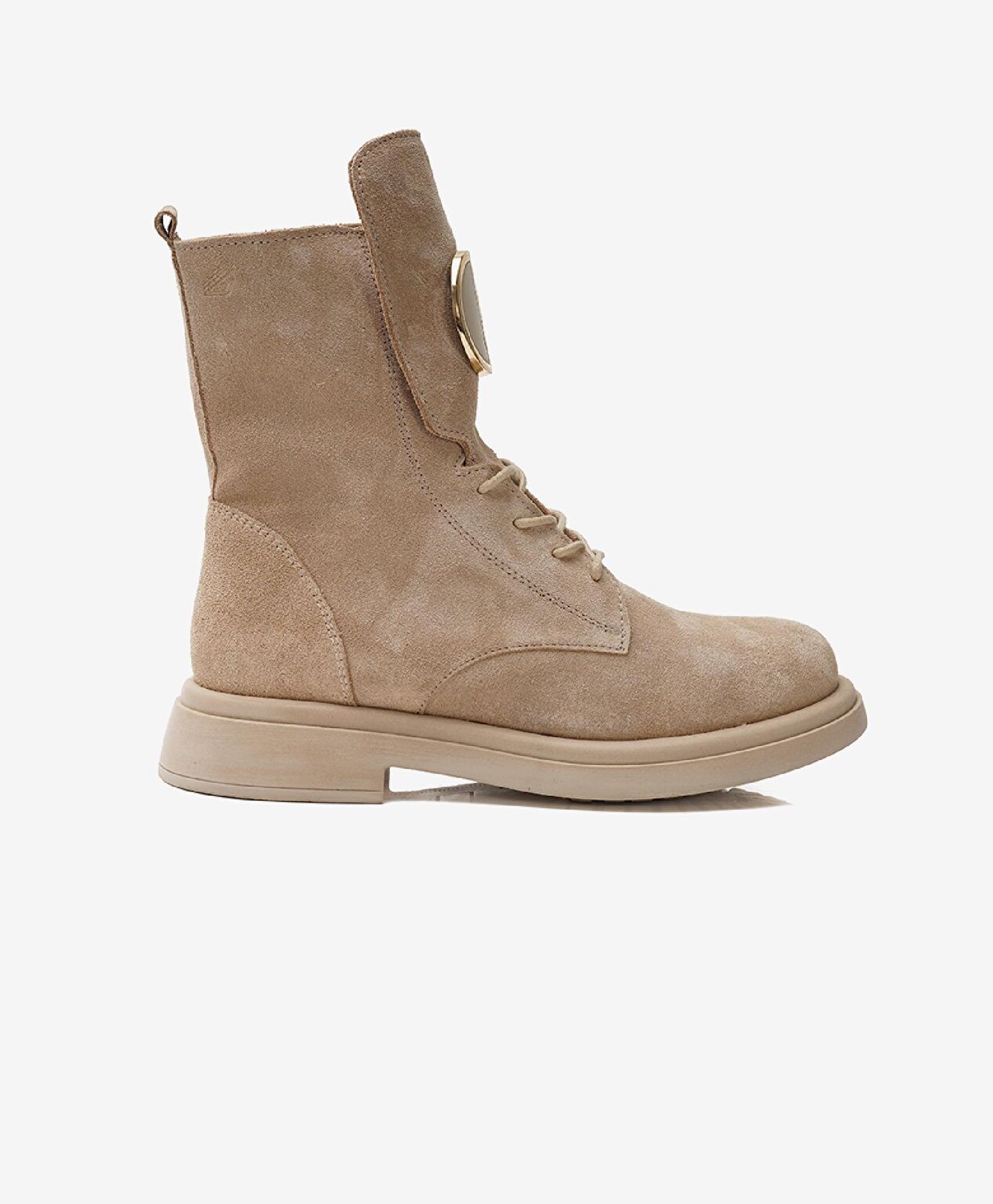 Kadın Bej Hakiki Deri Military Bot - 1