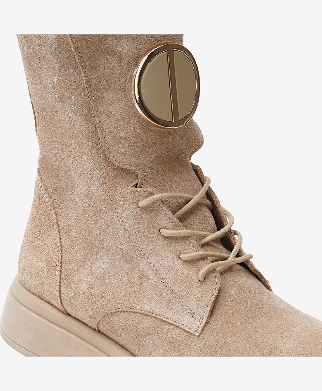 Kadın Bej Hakiki Deri Military Bot - 4