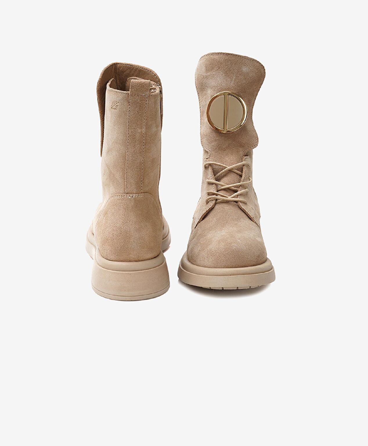 Kadın Bej Hakiki Deri Military Bot - 6