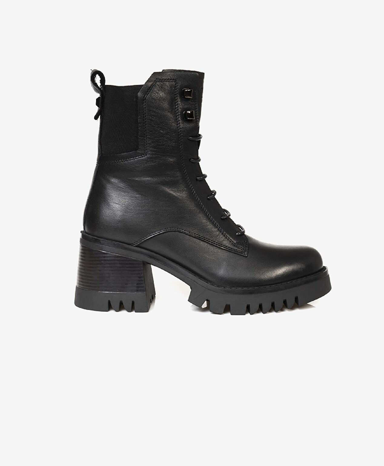 Kadın Siyah Hakiki Deri Military Bot - 1