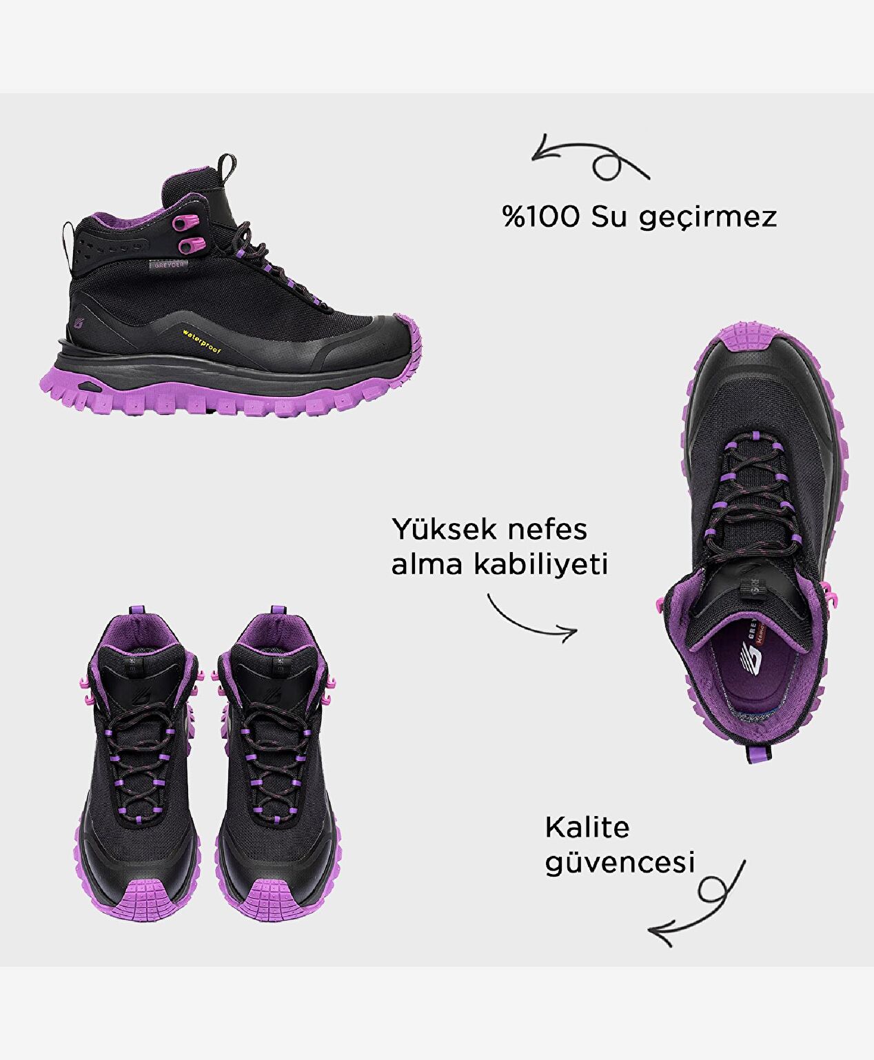 Kadın Siyah Mor Su Geçirmez Outdoor Bot - 2
