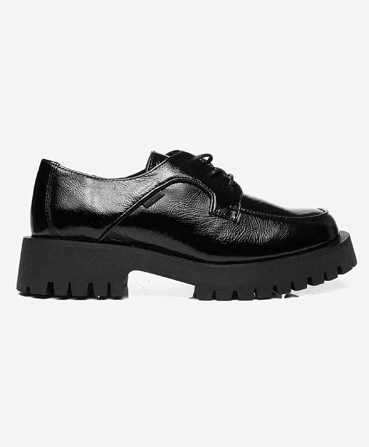 Kadın Siyah Kırışık Rugan Hakiki Deri Oxford Ayakkabı - 1