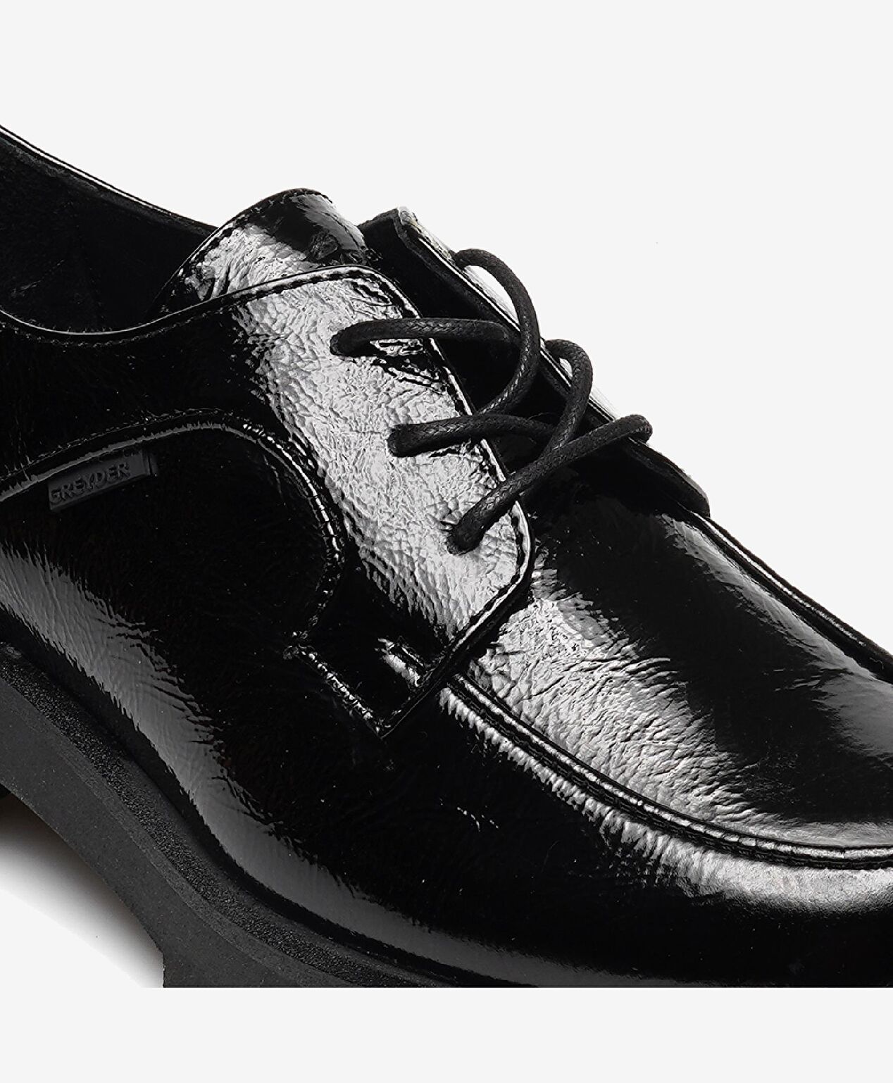 Kadın Siyah Kırışık Rugan Hakiki Deri Oxford Ayakkabı - 4