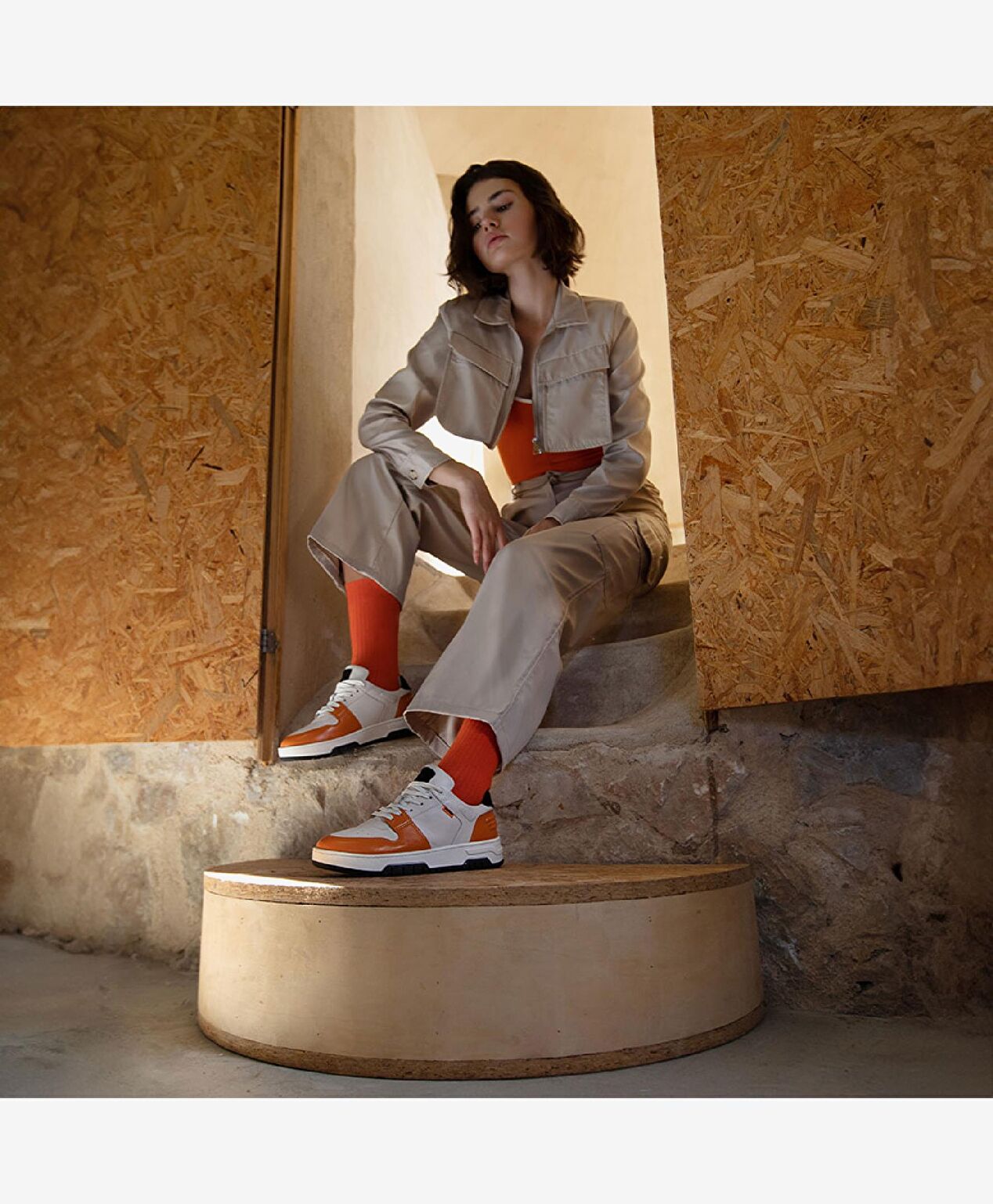 Kadın Beyaz Turuncu Hakiki Deri Sneaker Ayakkabı - 2