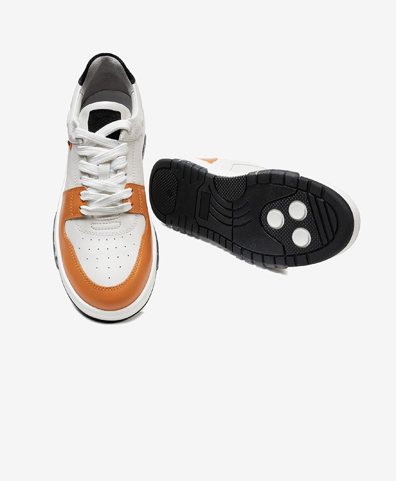 Kadın Beyaz Turuncu Hakiki Deri Sneaker Ayakkabı - 6